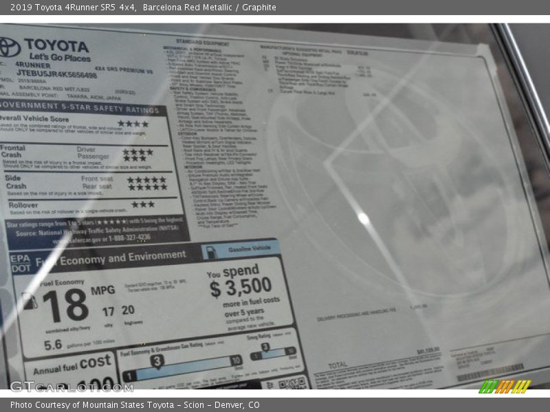Barcelona Red Metallic / Graphite 2019 Toyota 4Runner SR5 4x4