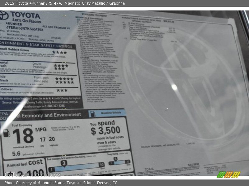 Magnetic Gray Metallic / Graphite 2019 Toyota 4Runner SR5 4x4