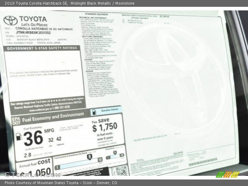 Midnight Black Metallic / Moonstone 2019 Toyota Corolla Hatchback SE
