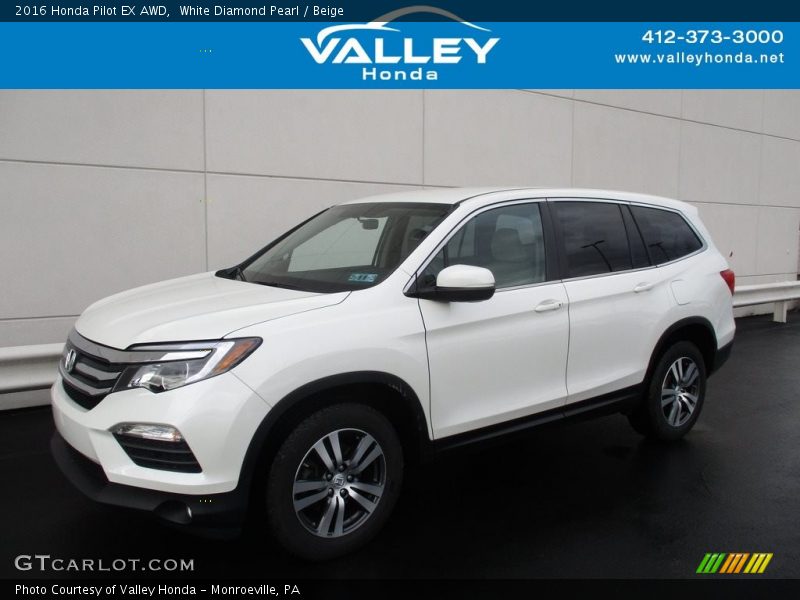 White Diamond Pearl / Beige 2016 Honda Pilot EX AWD