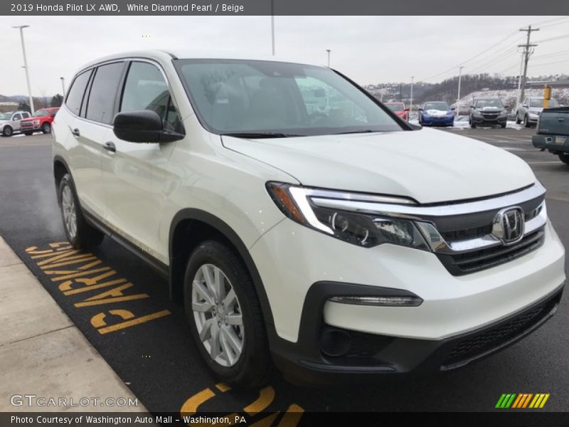 White Diamond Pearl / Beige 2019 Honda Pilot LX AWD