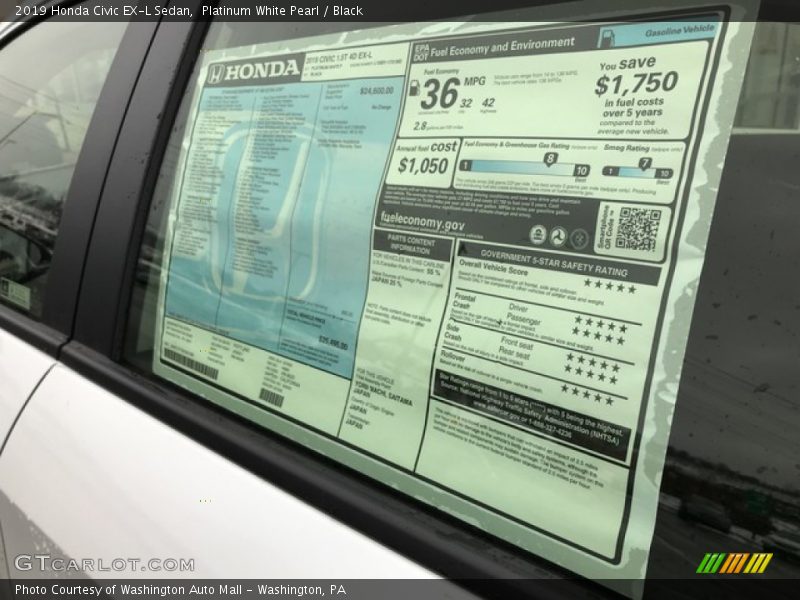 Platinum White Pearl / Black 2019 Honda Civic EX-L Sedan