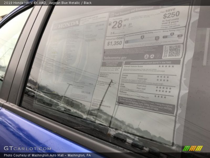 Aegean Blue Metallic / Black 2019 Honda HR-V EX AWD