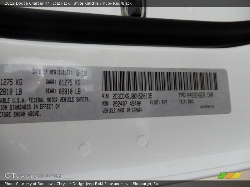 White Knuckle / Ruby Red/Black 2019 Dodge Charger R/T Scat Pack