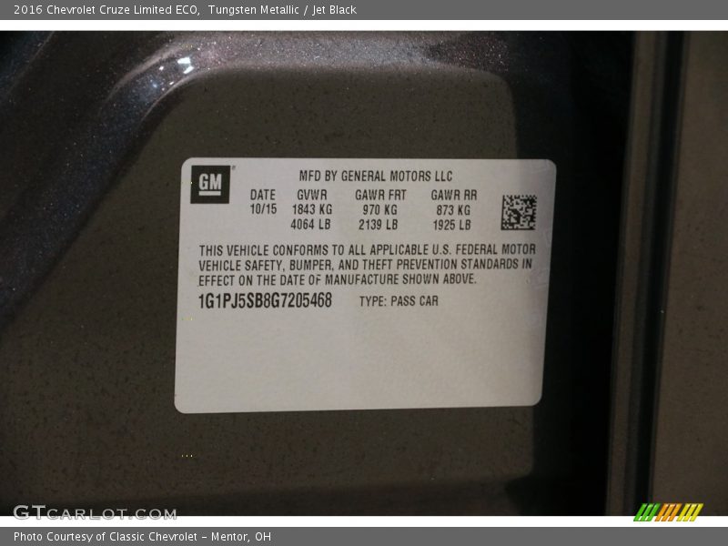 Tungsten Metallic / Jet Black 2016 Chevrolet Cruze Limited ECO