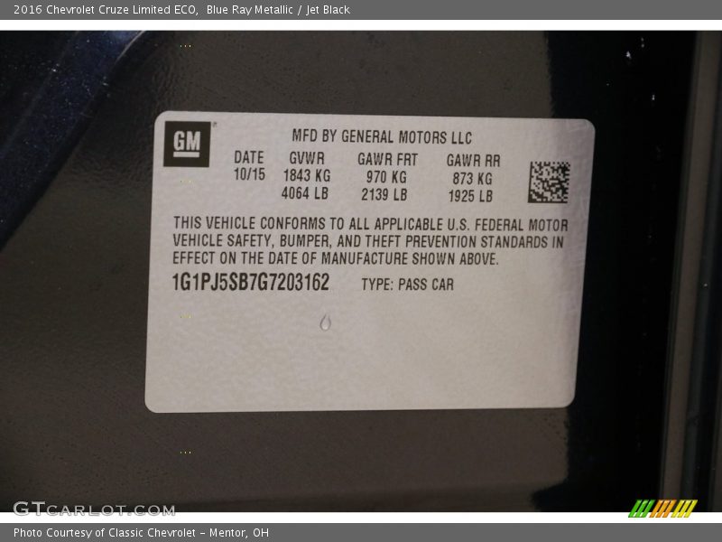 Blue Ray Metallic / Jet Black 2016 Chevrolet Cruze Limited ECO