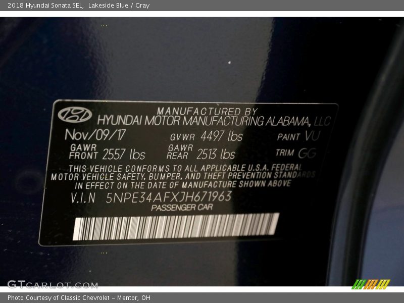 Lakeside Blue / Gray 2018 Hyundai Sonata SEL