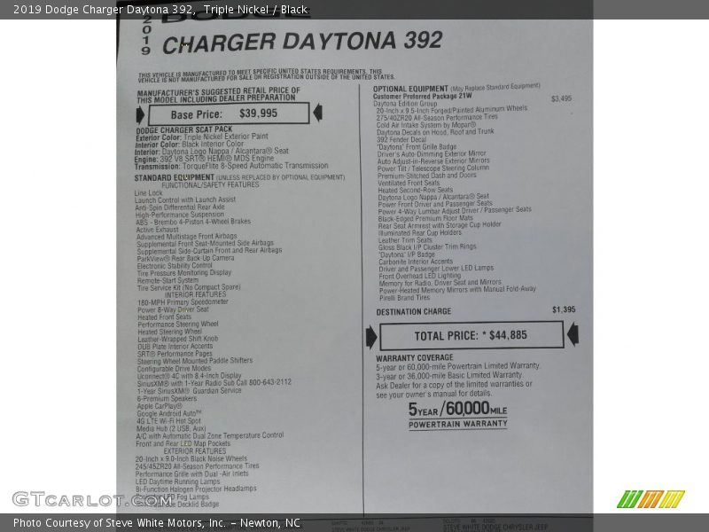 Triple Nickel / Black 2019 Dodge Charger Daytona 392
