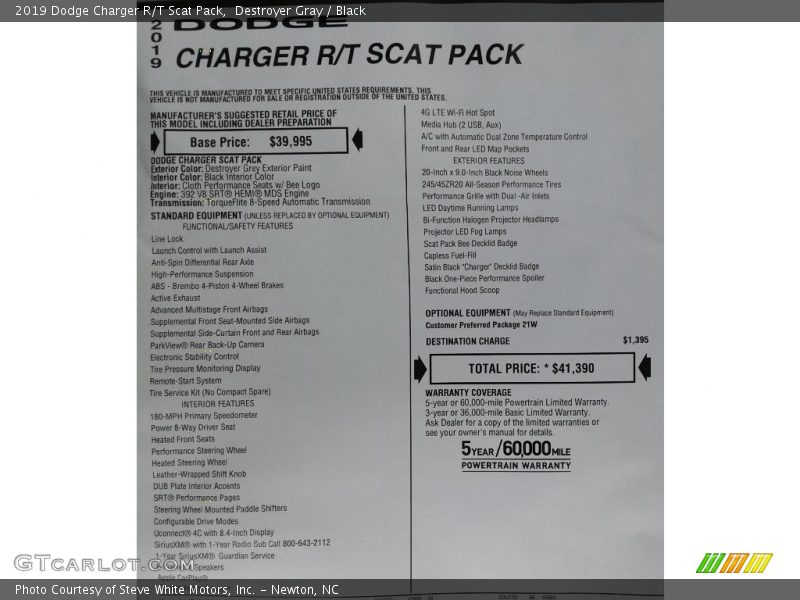 Destroyer Gray / Black 2019 Dodge Charger R/T Scat Pack