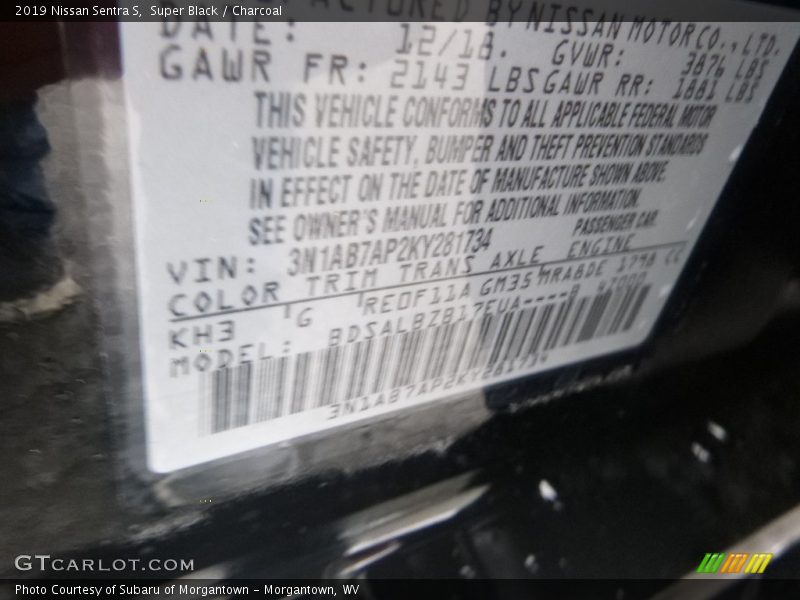 Super Black / Charcoal 2019 Nissan Sentra S