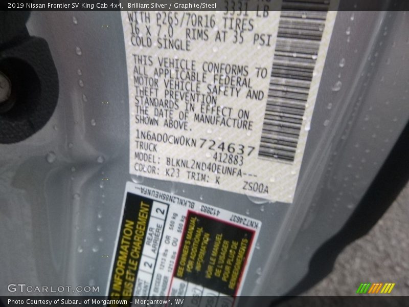 Brilliant Silver / Graphite/Steel 2019 Nissan Frontier SV King Cab 4x4