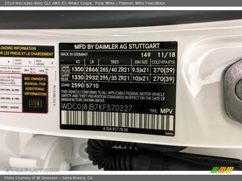 2019 GLC AMG 63 4Matic Coupe Polar White Color Code 149