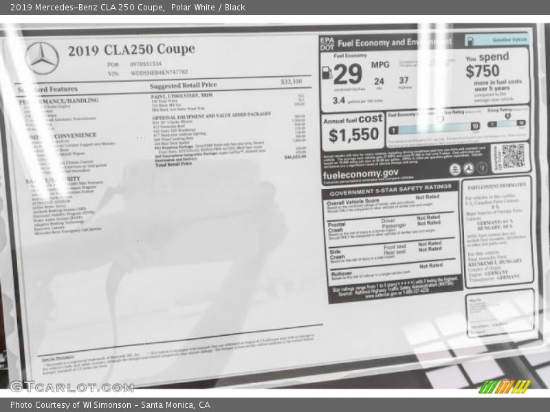 Polar White / Black 2019 Mercedes-Benz CLA 250 Coupe