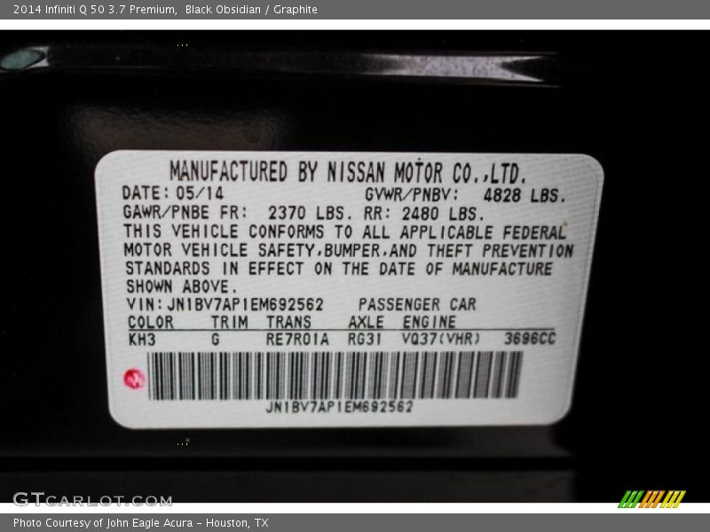 Black Obsidian / Graphite 2014 Infiniti Q 50 3.7 Premium