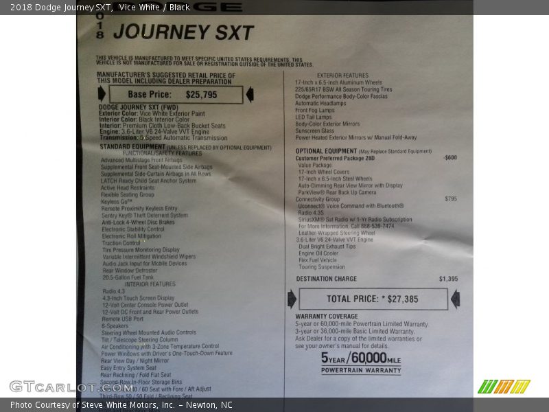 Vice White / Black 2018 Dodge Journey SXT