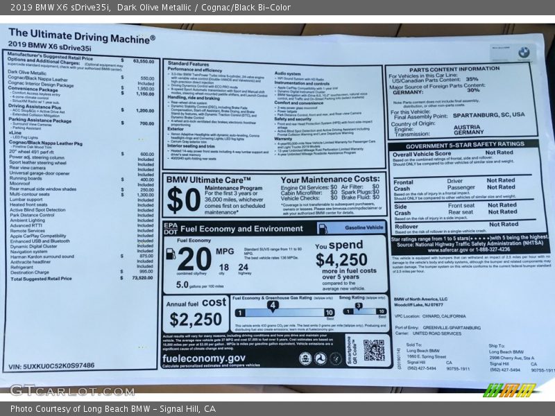  2019 X6 sDrive35i Window Sticker