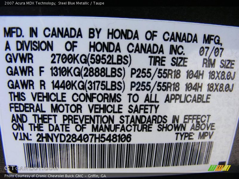 Steel Blue Metallic / Taupe 2007 Acura MDX Technology