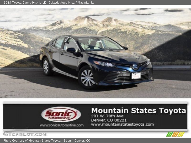 Galactic Aqua Mica / Macadamia 2019 Toyota Camry Hybrid LE