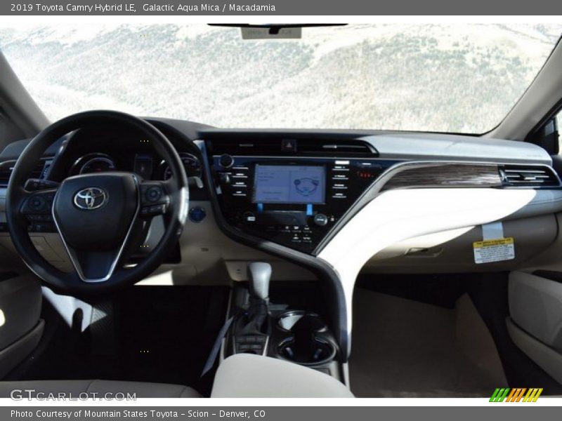 Galactic Aqua Mica / Macadamia 2019 Toyota Camry Hybrid LE