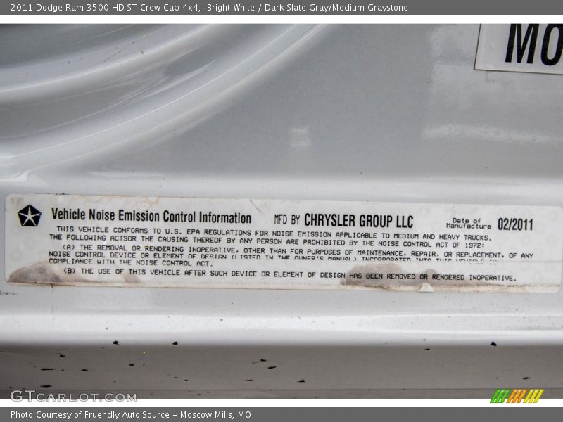 Bright White / Dark Slate Gray/Medium Graystone 2011 Dodge Ram 3500 HD ST Crew Cab 4x4