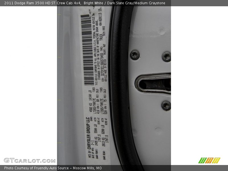 Bright White / Dark Slate Gray/Medium Graystone 2011 Dodge Ram 3500 HD ST Crew Cab 4x4