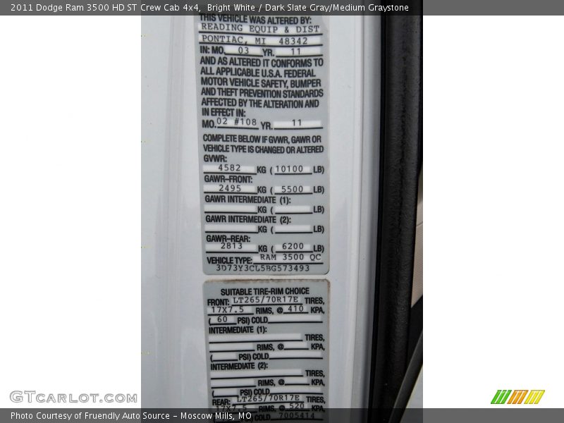 Bright White / Dark Slate Gray/Medium Graystone 2011 Dodge Ram 3500 HD ST Crew Cab 4x4