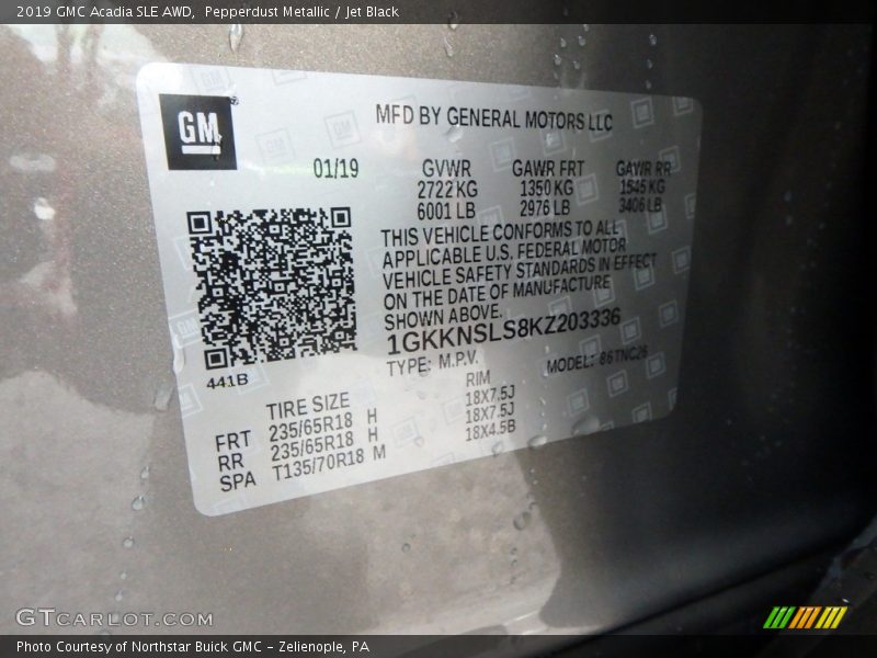 Pepperdust Metallic / Jet Black 2019 GMC Acadia SLE AWD