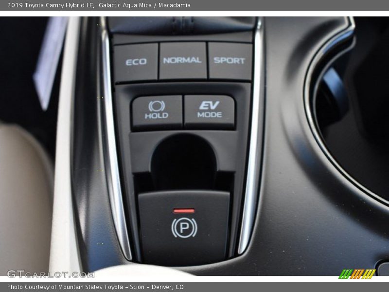 Galactic Aqua Mica / Macadamia 2019 Toyota Camry Hybrid LE