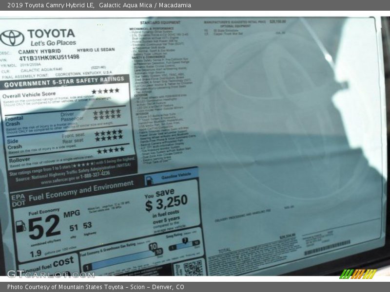 Galactic Aqua Mica / Macadamia 2019 Toyota Camry Hybrid LE