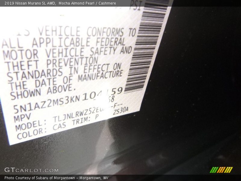2019 Murano SL AWD Mocha Almond Pearl Color Code CAS