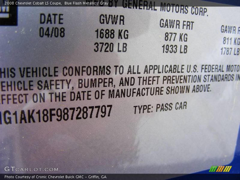 Blue Flash Metallic / Gray 2008 Chevrolet Cobalt LS Coupe