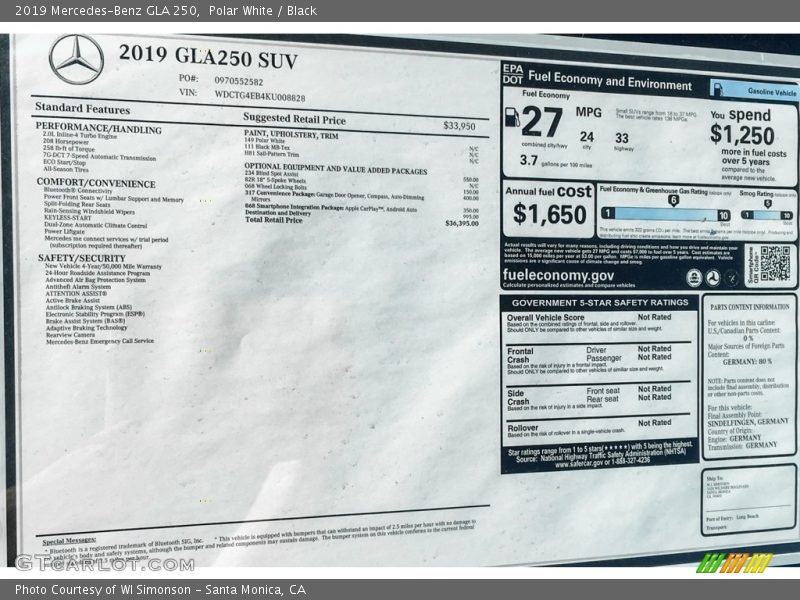 Polar White / Black 2019 Mercedes-Benz GLA 250