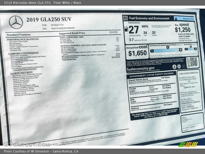 Polar White / Black 2019 Mercedes-Benz GLA 250