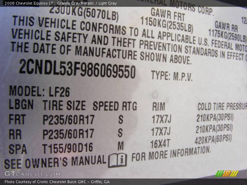 Granite Gray Metallic / Light Gray 2008 Chevrolet Equinox LT