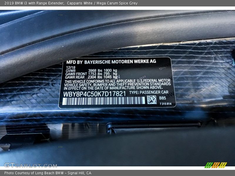 Capparis White / Mega Carum Spice Grey 2019 BMW i3 with Range Extender