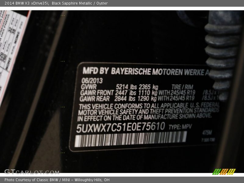 Black Sapphire Metallic / Oyster 2014 BMW X3 xDrive35i