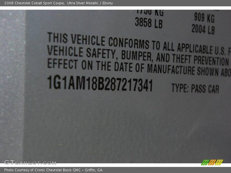 Ultra Silver Metallic / Ebony 2008 Chevrolet Cobalt Sport Coupe