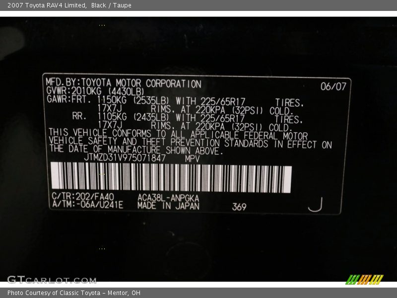 Black / Taupe 2007 Toyota RAV4 Limited