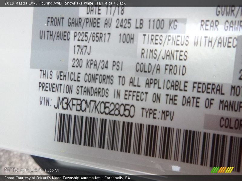 Snowflake White Pearl Mica / Black 2019 Mazda CX-5 Touring AWD