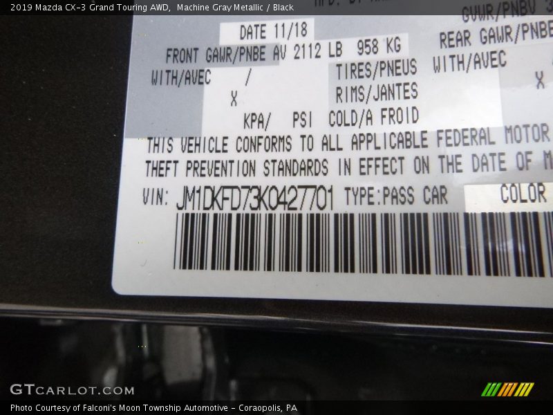 Machine Gray Metallic / Black 2019 Mazda CX-3 Grand Touring AWD