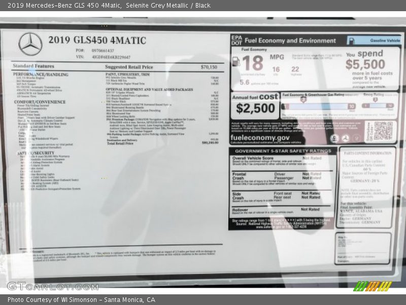 Selenite Grey Metallic / Black 2019 Mercedes-Benz GLS 450 4Matic
