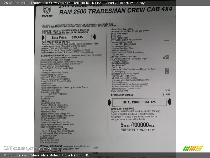 Brilliant Black Crystal Pearl / Black/Diesel Gray 2018 Ram 2500 Tradesman Crew Cab 4x4