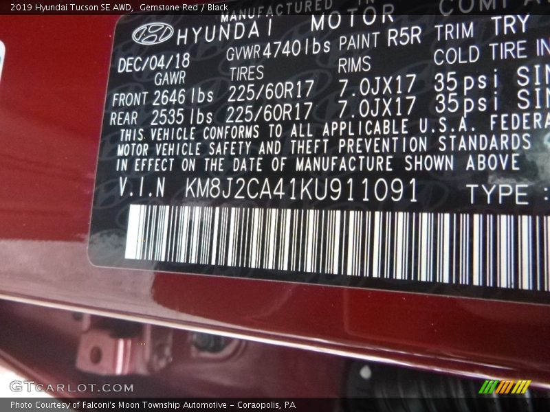 Gemstone Red / Black 2019 Hyundai Tucson SE AWD