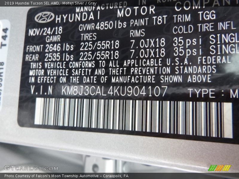 Molten Silver / Gray 2019 Hyundai Tucson SEL AWD