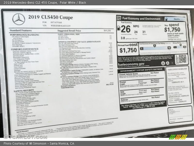 Polar White / Black 2019 Mercedes-Benz CLS 450 Coupe