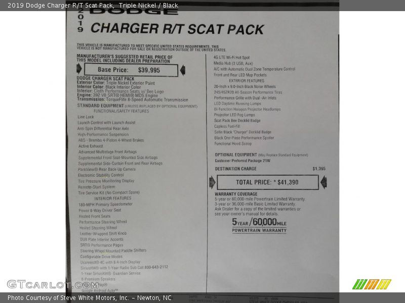 Triple Nickel / Black 2019 Dodge Charger R/T Scat Pack