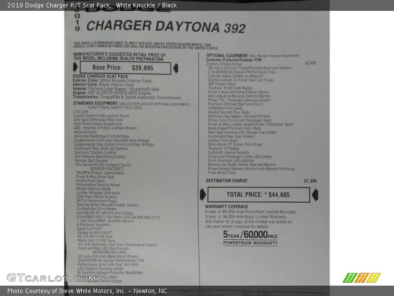 White Knuckle / Black 2019 Dodge Charger R/T Scat Pack