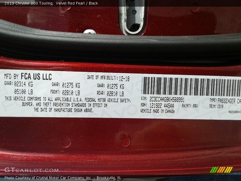 2019 300 Touring Velvet Red Pearl Color Code PRV