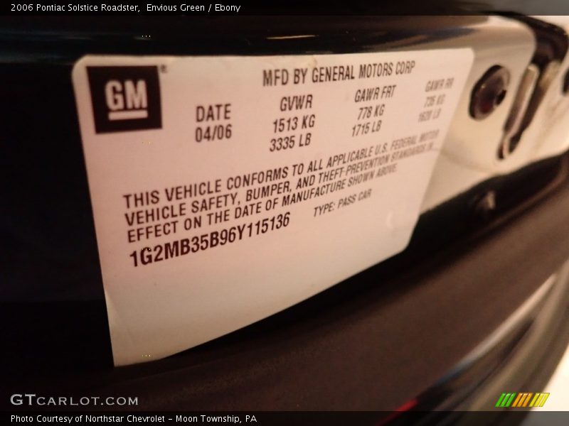 Envious Green / Ebony 2006 Pontiac Solstice Roadster