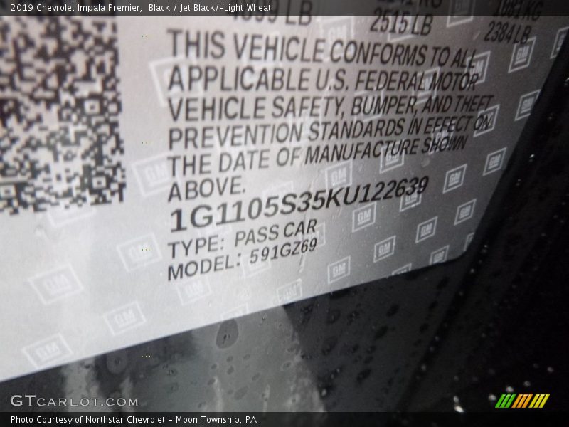 Black / Jet Black/­Light Wheat 2019 Chevrolet Impala Premier
